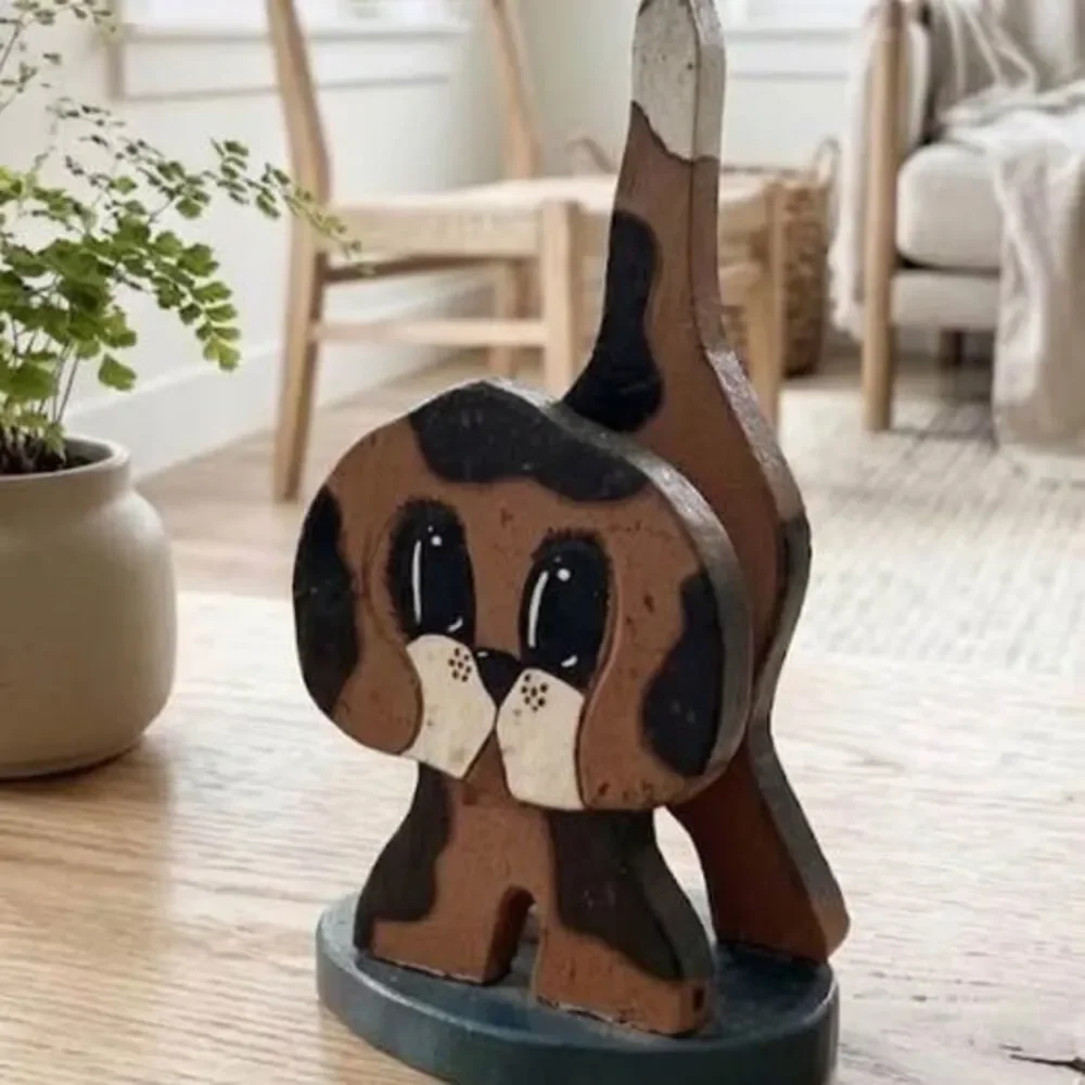 Vintage Wooden Dog Letter and Napkin Holder